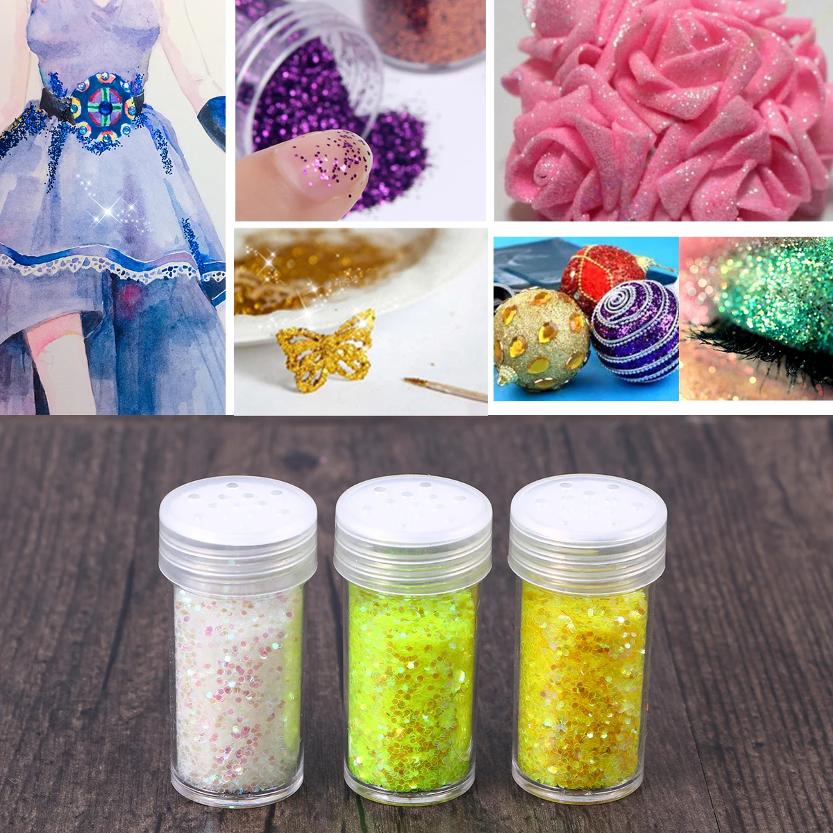 

12 Pcs Glitter Powder Pigment Bottles Sequins Nail Art Craft DIY Non Toxic Multi For Nails Eyes Salon Use