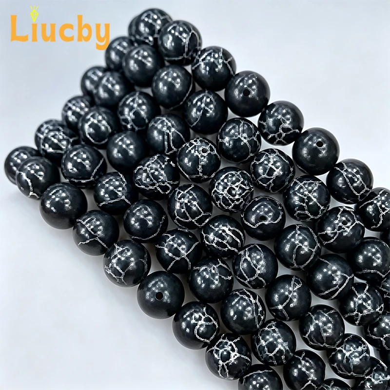 Synthetische schwarze türkisfarbene runde lose Perlen mit silberner Ader, Abstandsperlen in Großpackung für DIY-Schmuckherstellung, Armband, Halskette, Ohrring – Detail 2