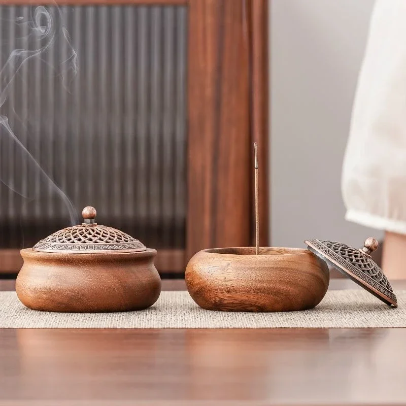 Walnut Wood Tea Ceremony Incense Burner New Solid Wood Sandalwood Stove Indoor Zen-inspired Agarwood Incense Coil Base Ornaments