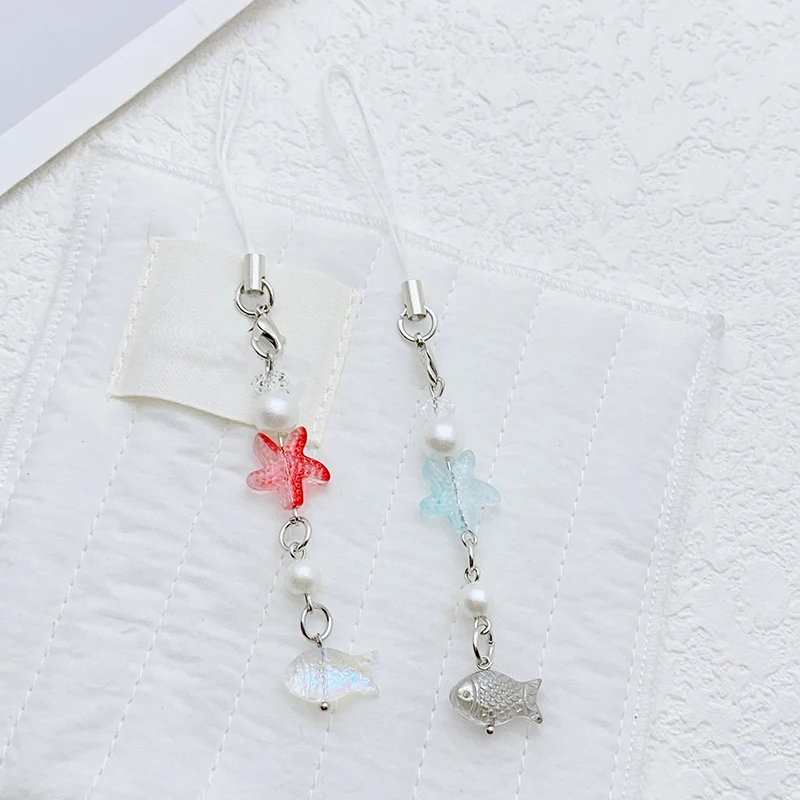 1PC Ocean Wind Little Fresh Handmade Small Fish Sea Star Bead Phone Charm Keychain Y2K Bag Pendant