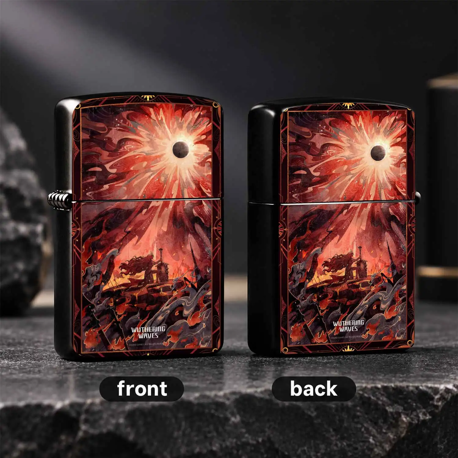 Wuthering Waves Tarot Style Solar Eclipse Themed Lighter Retro Gold Foil Art Pattern Windproof PORTABLE Lighter Game Peripheral Collectible Unique Stylish Desktop Decor Practical Ignition TOOL For Festival Gifting Daily Use A Fun and Humorous