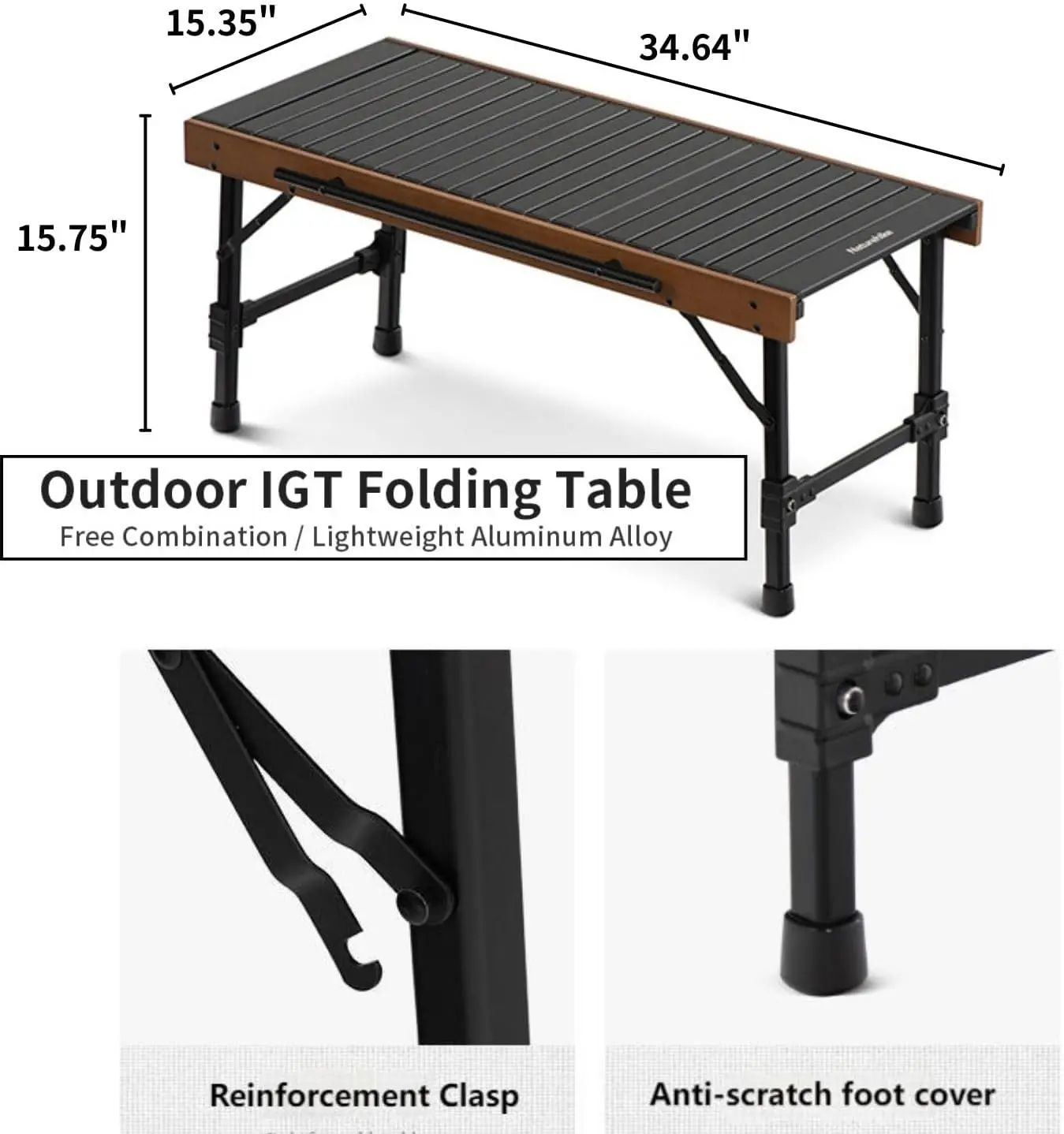 Camping Table, Fold up Lightweight, Aluminum Alloy+Wood, 4-6 Person Portable Table with Carry Bag for Outdoor, Folding Square Ta