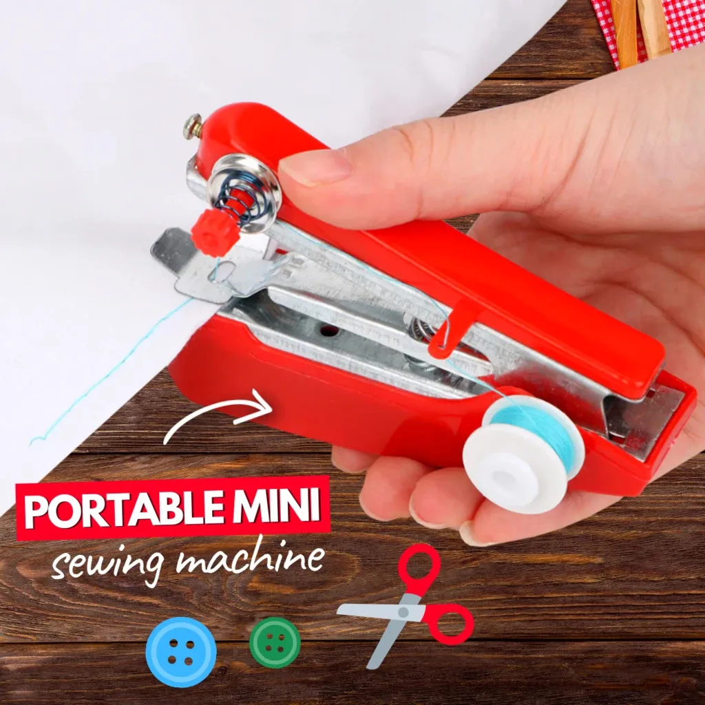 Pequeña máquina de coser manual, mini máquina de coser portátil de mano, herramienta de operación manual de bordado pequeño para viaje en casa