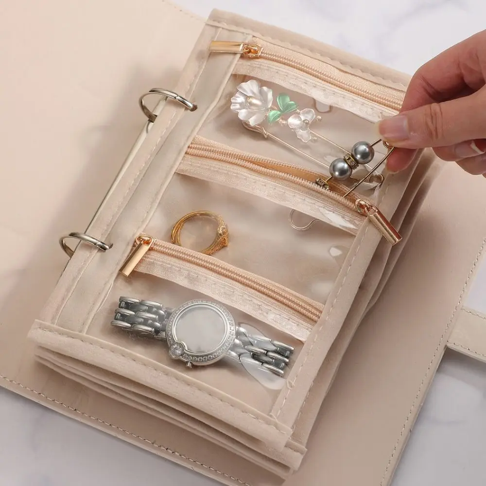 Earrings Necklace Velvet Jewelry Packing Bag Bracelet Rings Zipper Jewelry Storage Case Multi-pockets Transparent