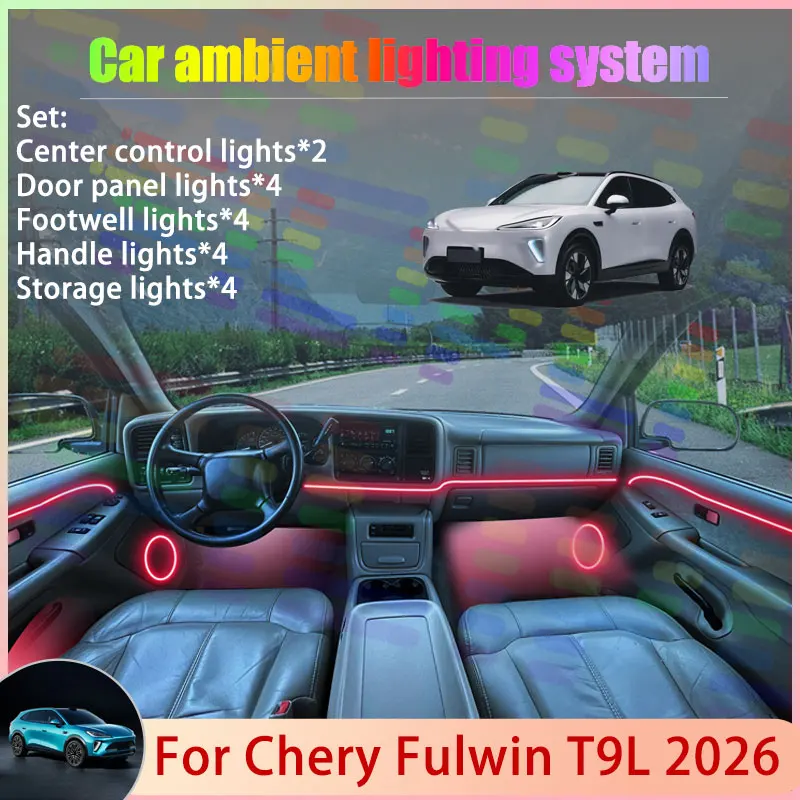 

Для Chery Fulwin T9L 2026 E06 Concep 2/24 в 1, автомобильная атмосферная лампа, RGB абажур, ансамбль, стример, атмосферный набор, автозапчасти