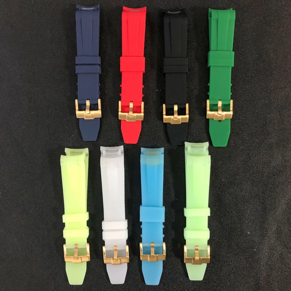 Rubber Luminous Watchbands 20mm Bracelet with Stainless Steel Gold Buckle Watch Accessories Watch Strap for Men Women Kids