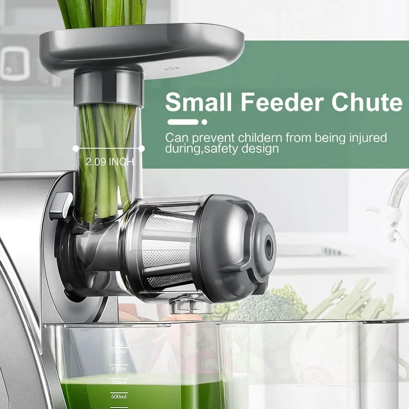 Slow Masticating Juicer Machines with Reverse Function, Quiet Motor, High Juice Yield with Juice Jug & Brush for Cleaning