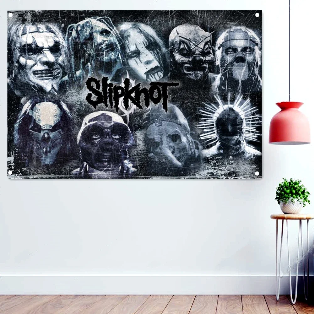 Teufels Gesicht Rock Music Band Banners Wall Art Home Decor Death Metal Artist Poster Scary Blood Skull Flag Retro Hanging Cloth