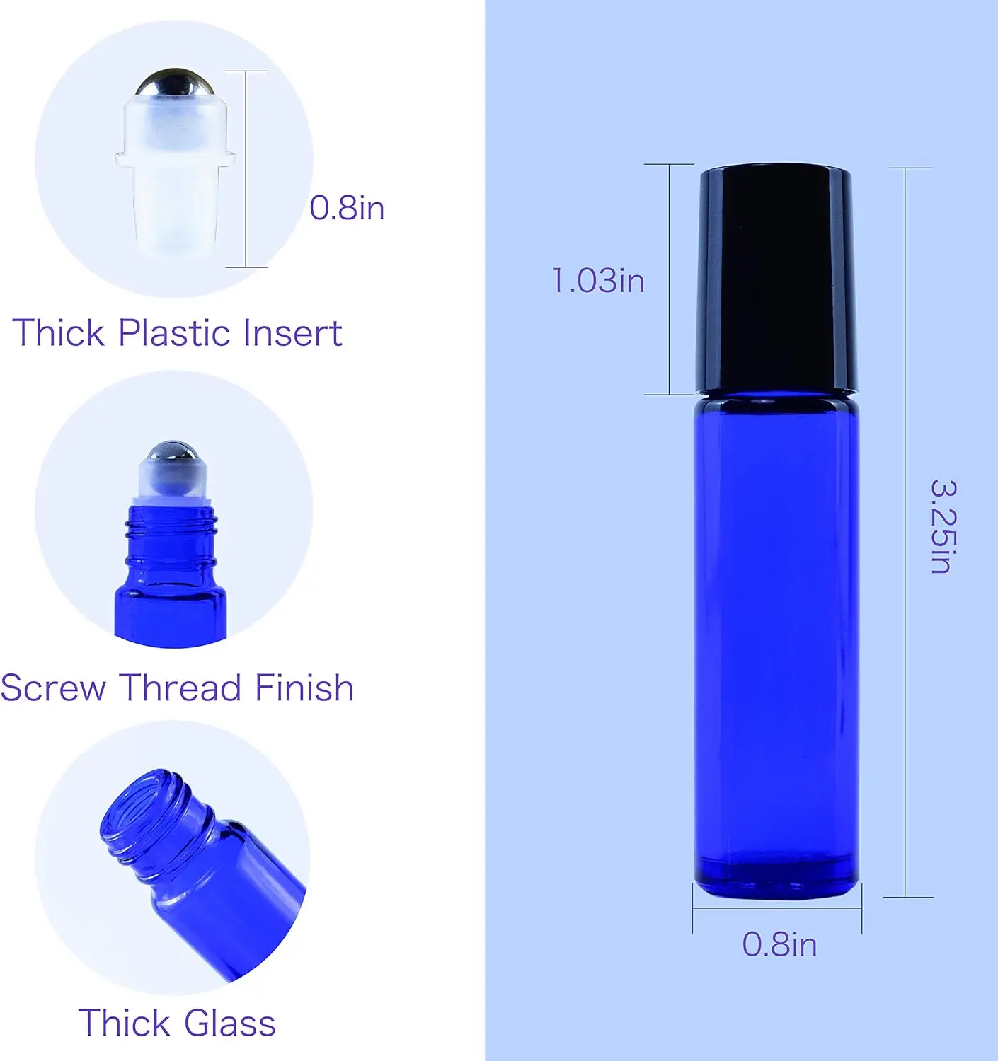 5PCS 10ML  Roller Ball Blue Bottles With Stainless Steel Roller Balls for Perfume Liquid and  Essential Oils Makeup Tools