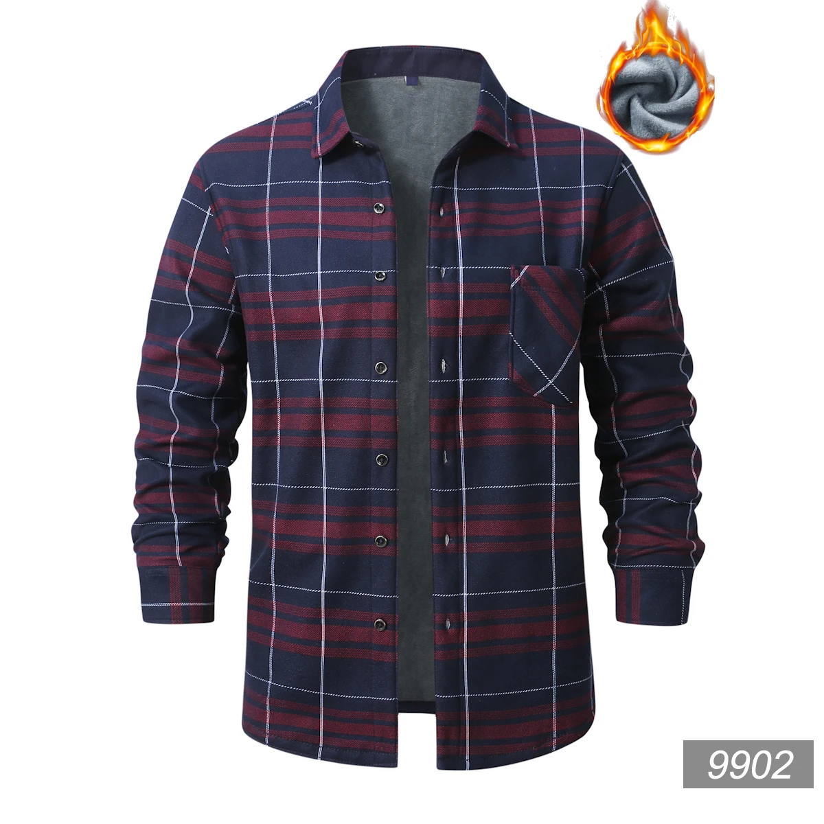 Camicia scozzese a maniche lunghe da uomo nuova invernale Camicie calde casual alla moda, taglie asiatiche L-5XL. Top a righe rosso, blu e grigio