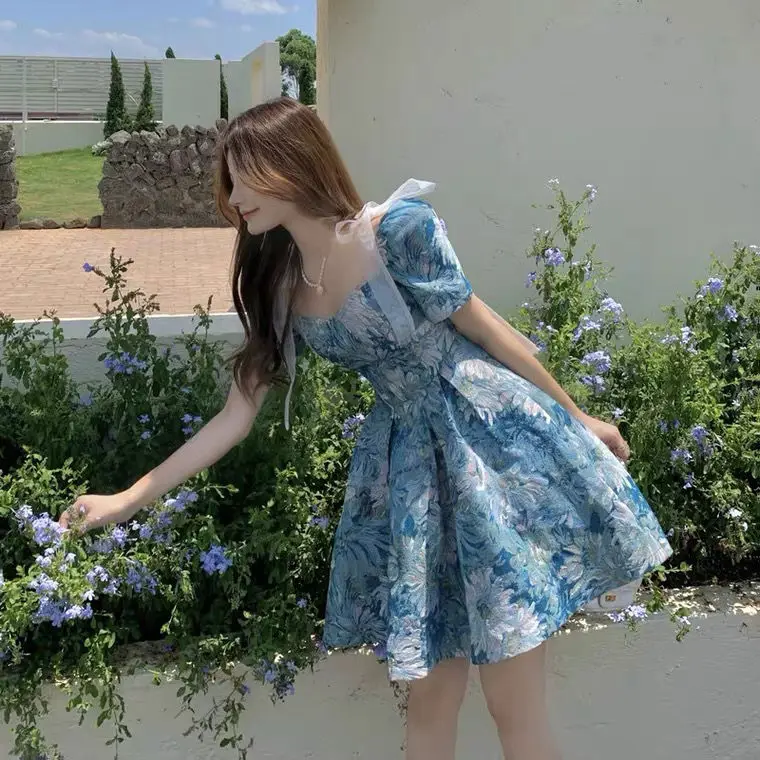 Korean Aesthetic Dress For Girls Vintage Dress For Women Girl Slim Mini  Dress Korean Fashion Style