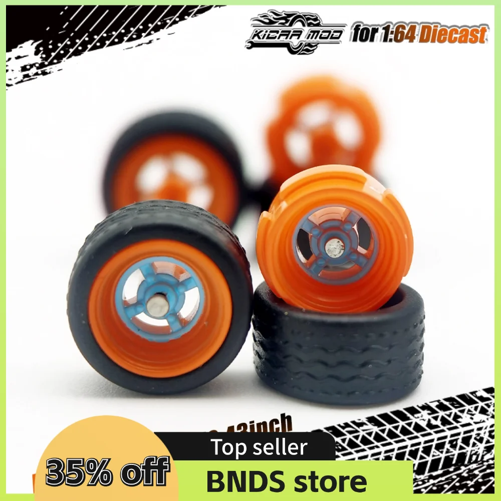 1/64 고무 타이어가 있는 휠 걸프 - 레이싱 장난감용 스케일 모델 자동차 수정 부품 1 세트