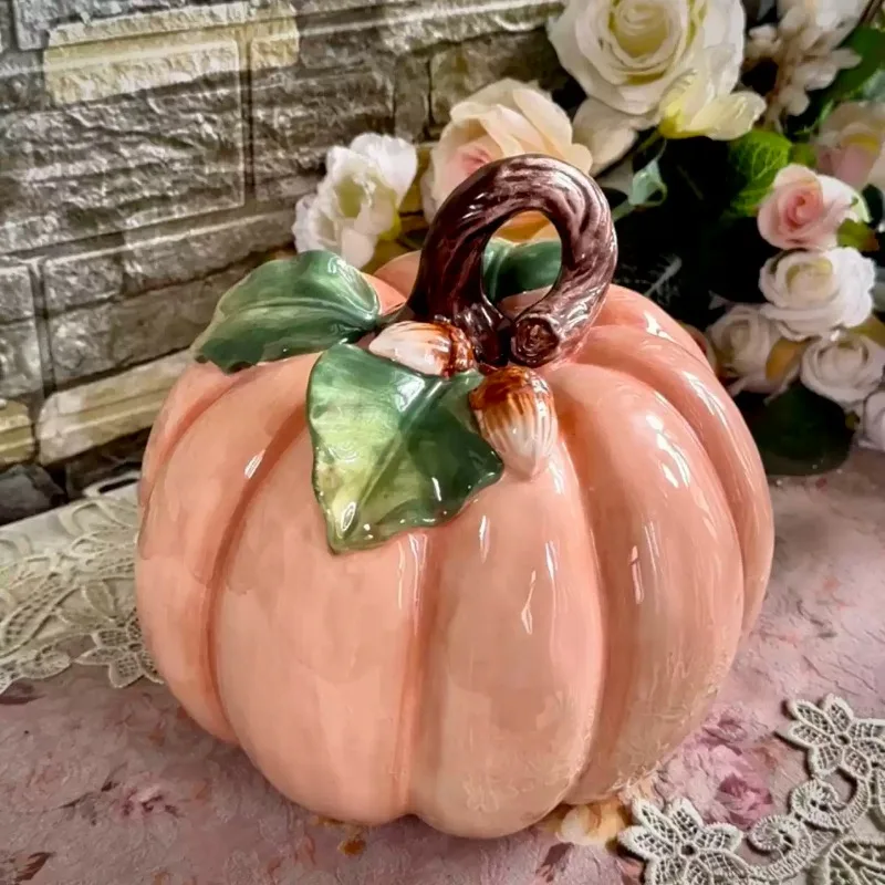 Underglaze Colorful Pumpkin Decor Rustic Farmhouse Ornament for Entryway Orange Harvest Thanksgiving Gift Artisan Pottery