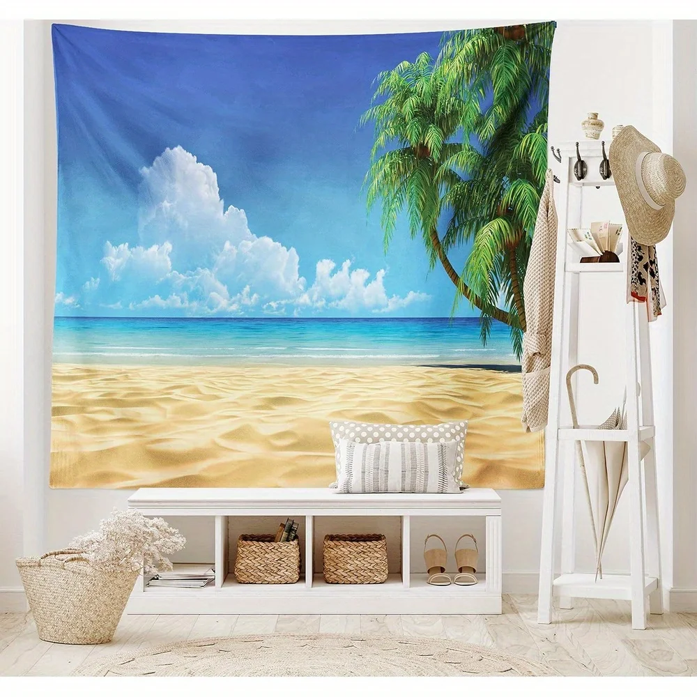 Tropical Beach Paradise Tapestry: Serene, Vibrant, and Blissfully Relaxing Wall Art for a Coastal Decor Statement