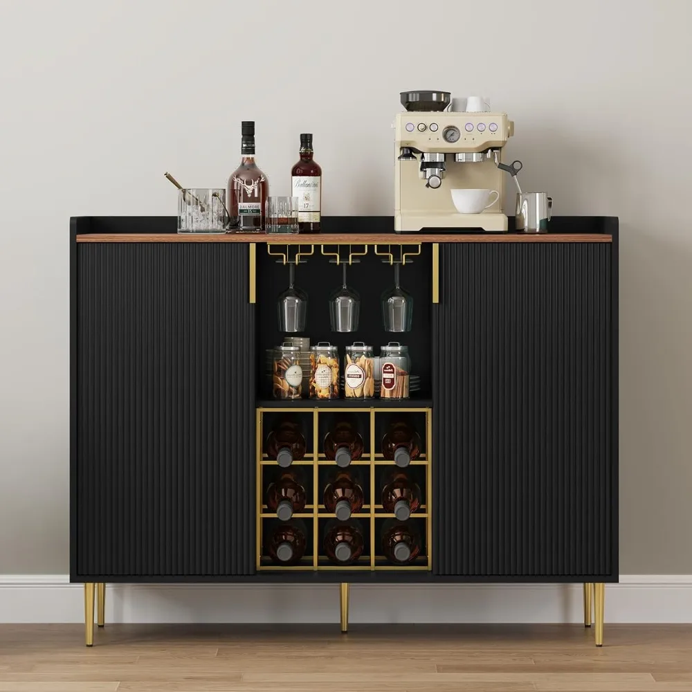 ARTPOWER 48 Wine Bar Cabinet with Fluted Texture, Modern Buffet Sideboard with Wine Rack and Glass Holder, Liquor Coffee Station