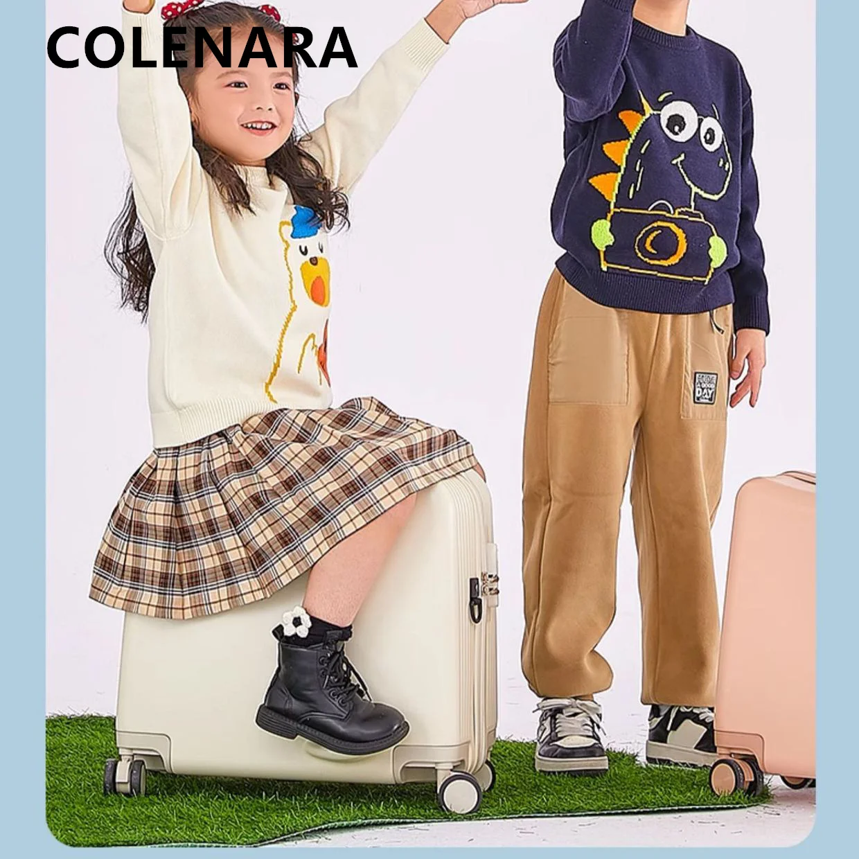 COLENARA Cabin Suitcase 20 Inches Boarding Box Children Trolley Case ABS + PC Small Password Box Can Sit and Ride Luggage