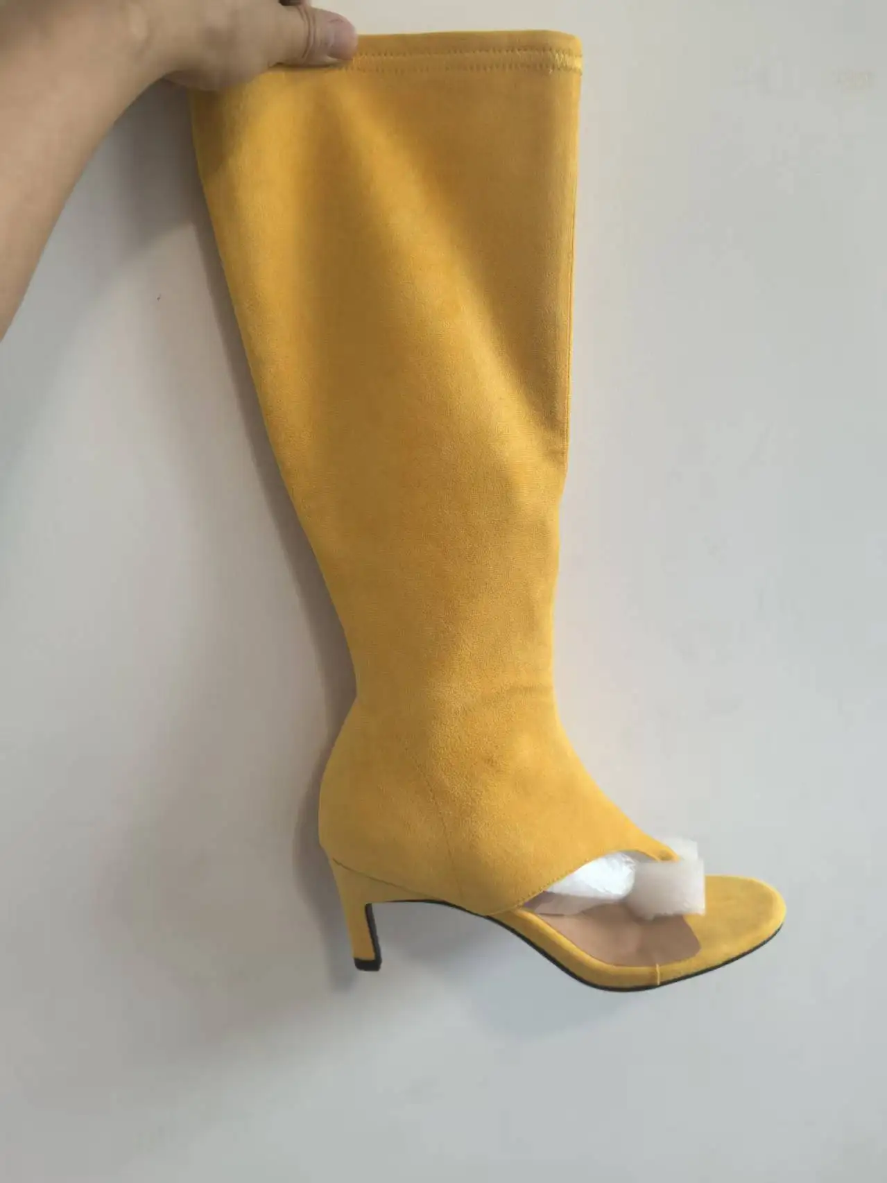Black White Open Toe Hollowed Out Knee High Boots Women's Sexy Irregular High Heel Sandals, European and American Women's Shoes