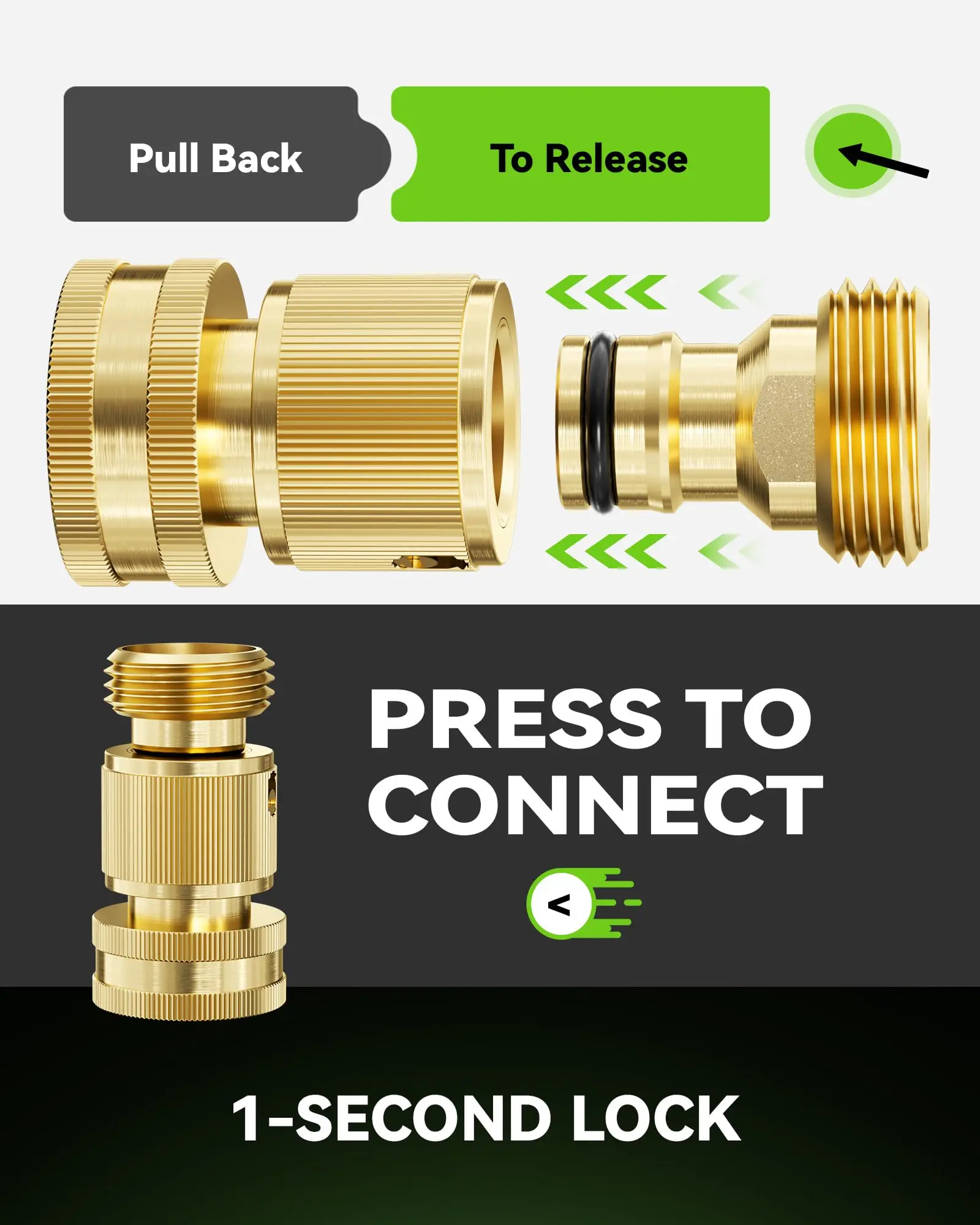 Quick Connect Hose Fittings - Solid Brass Garden Hose Connectors, No-Leak Design & Universal Fit for Instant Connection