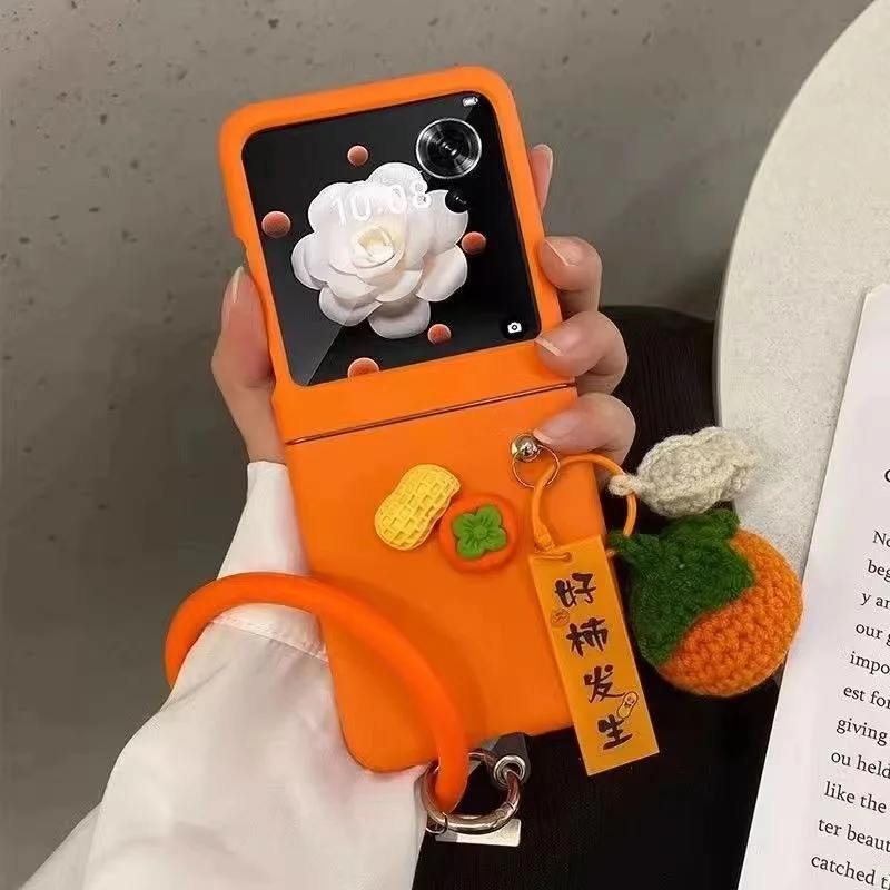 Nette Cartoon 3D Orange Plüsch Armband Armband Schutzhülle Telefon Fall für Xiaomi Mix Flip Mi Mix Flip Funda Coque