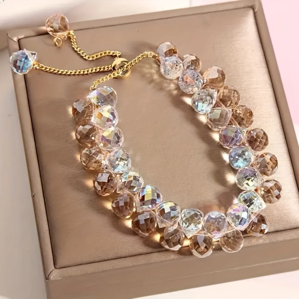 Stone Beads Bracelet Textured Crystal Bracelet Women Jewelry Bracelet Double Layer For Date School Jewelry Collection