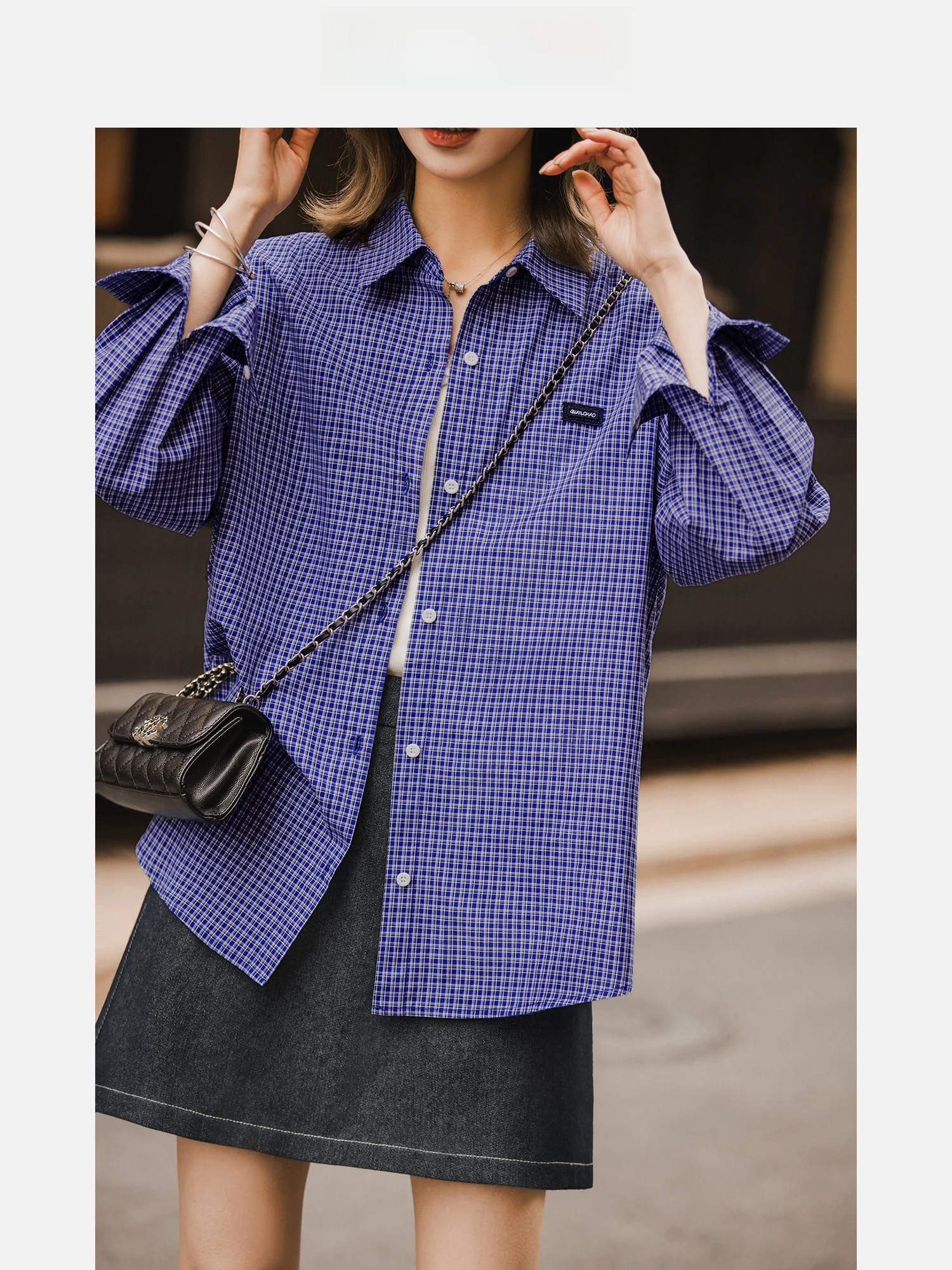 

Pure Cotton Embroidered Loose Fit Plaid irt Women's Spring New Sle College Casual irt Breathable Comfortable Commute Top