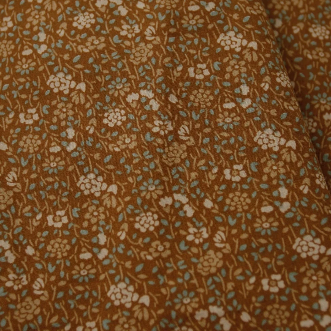 140x50cm Gentle Milk Tea Coffee Color Floral Cotton Fabric Shirt, Children's Clothing Dress Fabric Handmade DIY Sewing Cloth