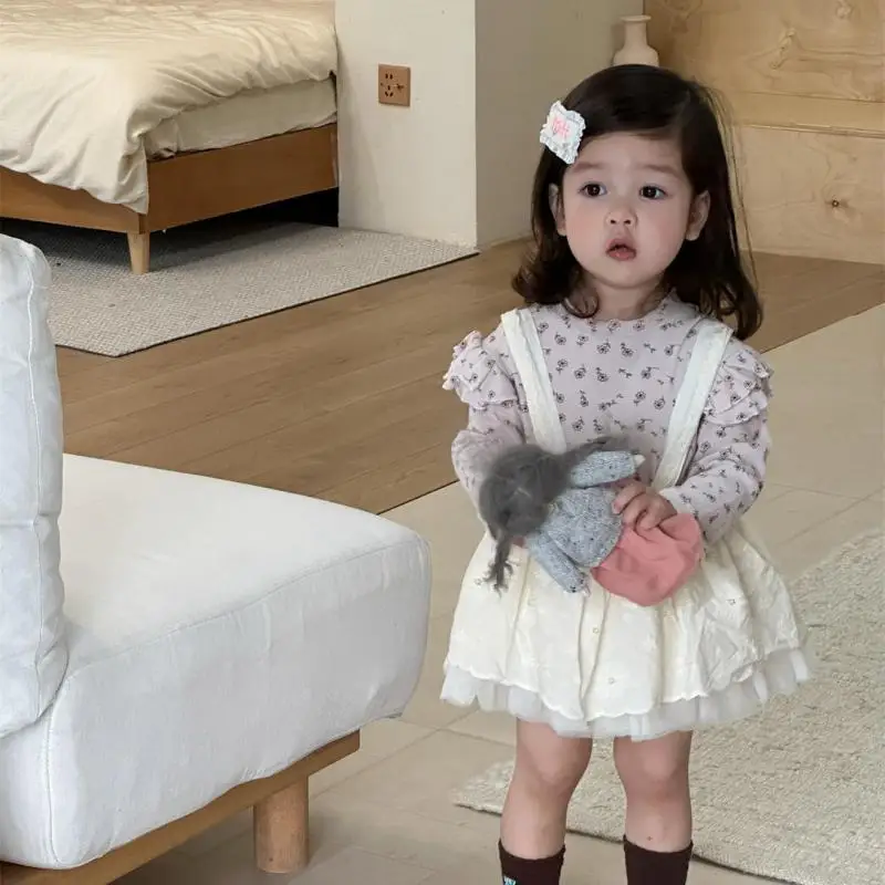 

2025 Autumn New Baby Girl Long Sleeve Floral Bottoming Shirts Infant Toddler Cotton T Shirts Cute Girls Sweet Princess Tops