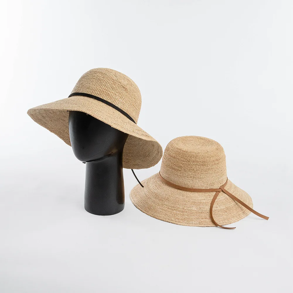 

USPOP Spring/Summer New Fashion Suede Ribbon Handwoven Crochet Raffia Wide Brim Sun Hat for Women Foldable Straw Beach Hats