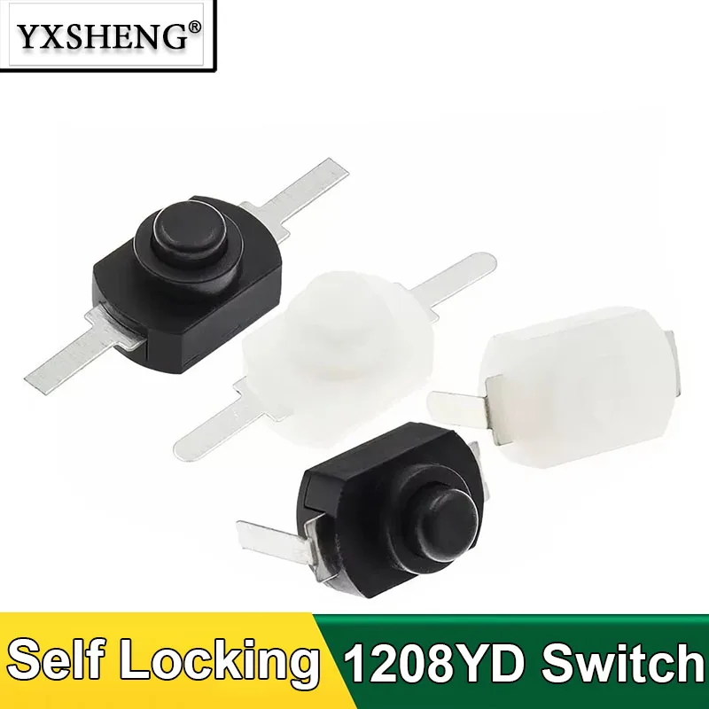 10PCS DC 30V 1A On Off Mini Push Button Switch For Electric Torch 1208YD 12*8mm Self Locking