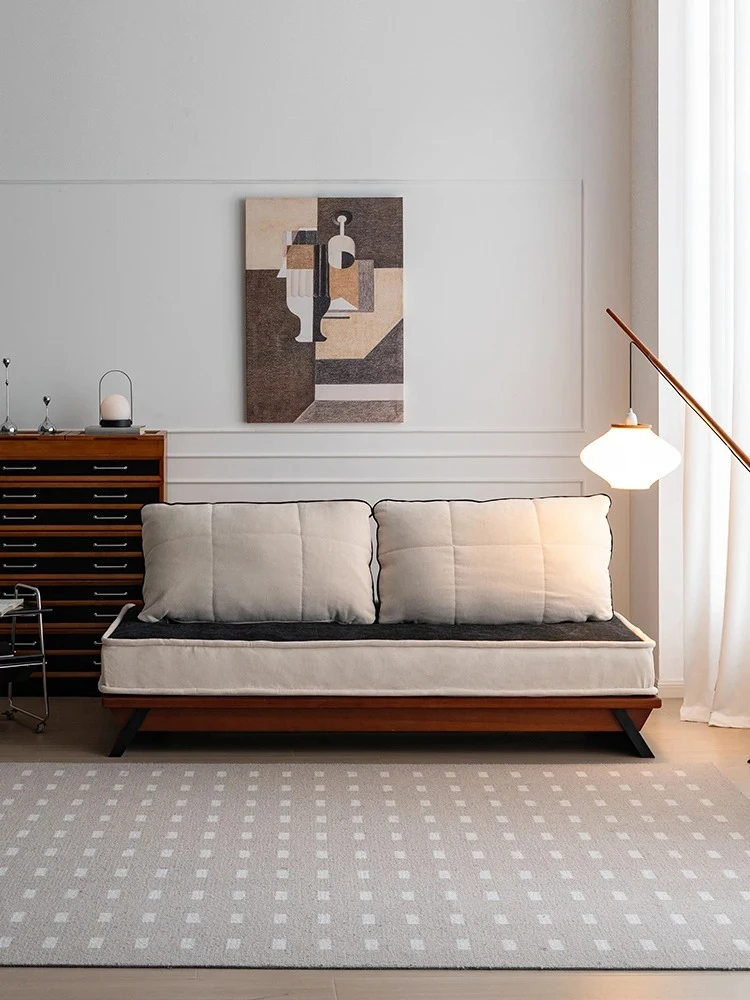 

Nordic style solid wood sofa bed small apartment fabric Japanese-style floor bed designer fashion home