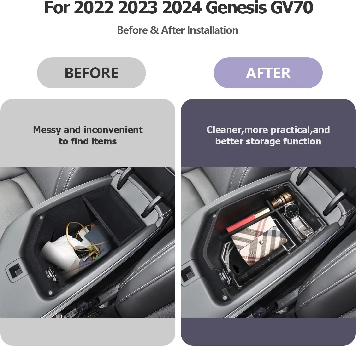 2022 2023 2024 Genesis GV70 Center Console Organizer Armrest Storage Box Insert Tray  Accessories