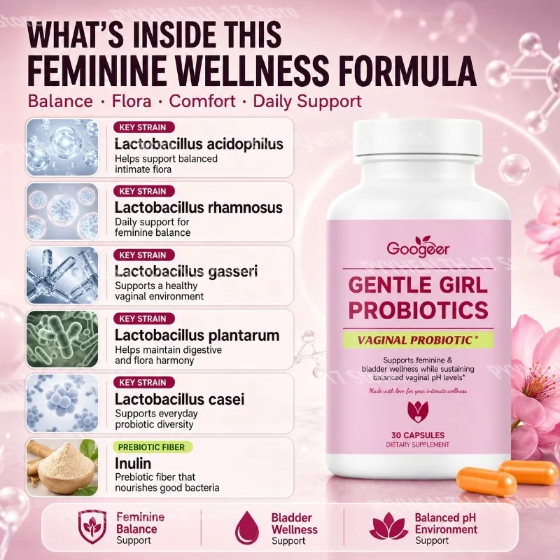 Vaginal Probiotic Capsules with Inulin Prebiotic and Lactobacillus for Intimate PH Balance and Flora Support 30 Capsules
