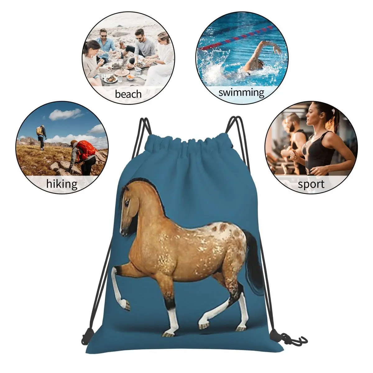 Buckskin Appaloosa Horse Backpacks Fashion Drawstring Bags Drawstring Bundle Pocket Sundries Bag Book Bags For Man Woman School