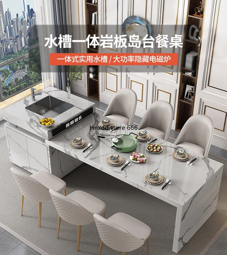 Small apartment modern space-saving induction cooker dining table and chair combination