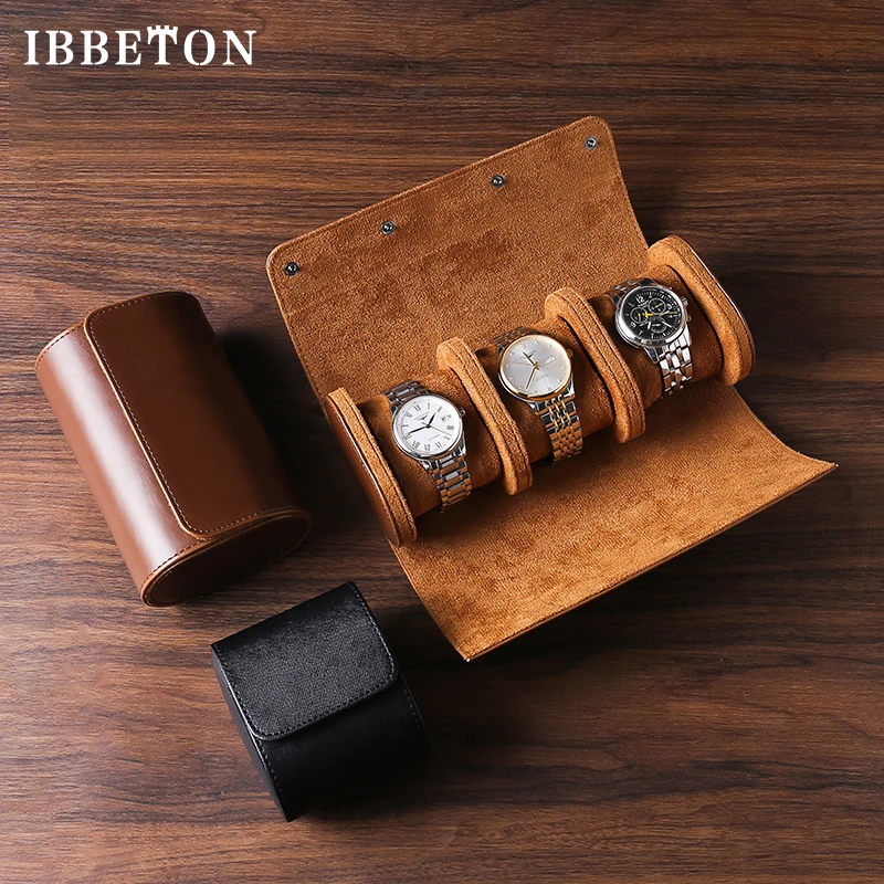 IBBETON 3-Slot Watch Roll Travel Case Portable Vintage Leather Watch Display Case Watch Storage Box Watch Organizers of Men Gift