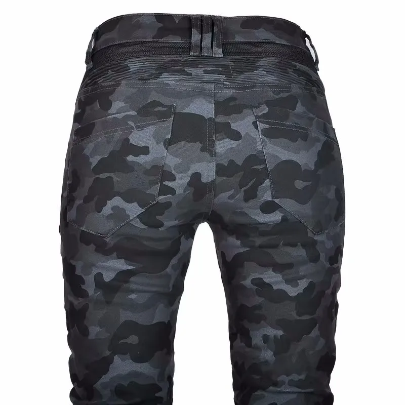 Camo duplo primavera verão coleção de equitação clássico denim pk720 motocicleta calças femininas moto elástico ajuste jeans 4 engrenagens