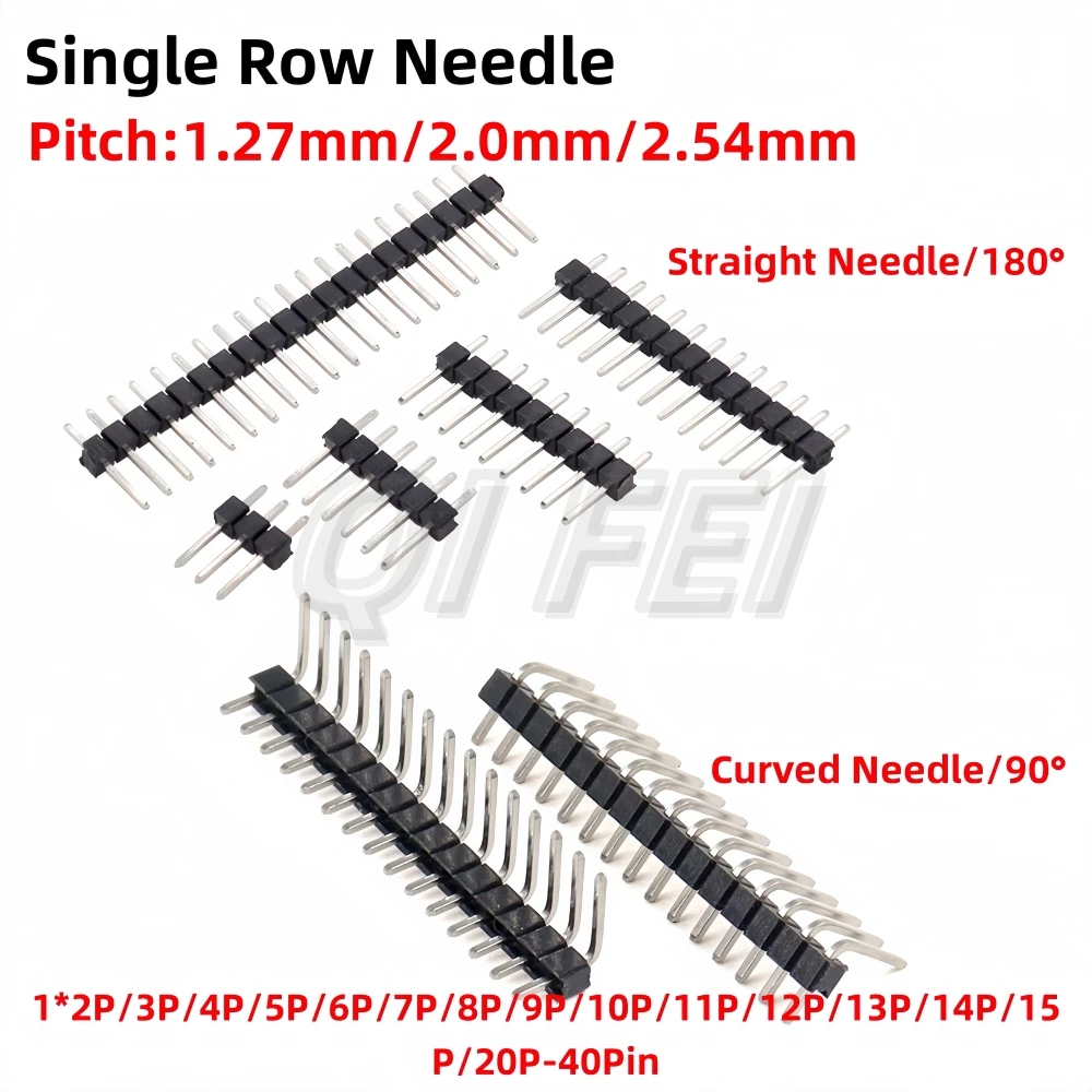 20pcs Needle Connector 2.54mm 2.0mm 1.27mm Pitch Straight Pin Curved Needle Right Angle Single Row Pin Header Connector 1X40P~2P