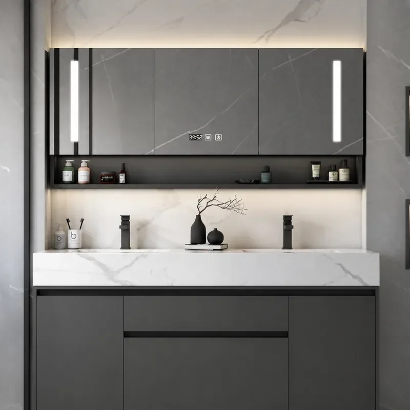 Modern Rock Slab Integrated Smart Bathroom Cabinet with Hand Wash Face Sink Basin Manufacturer Wholesale