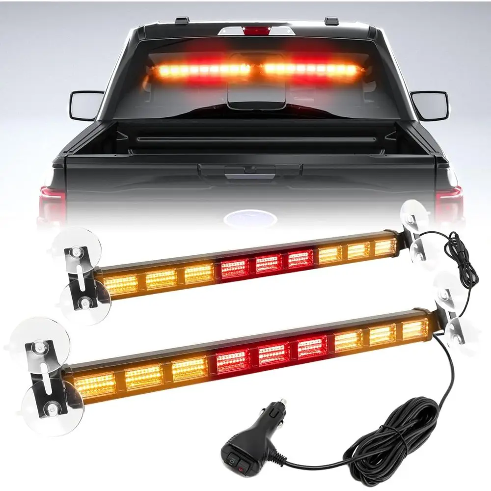

4-Color Upgraded Emergency Strobe Light Bar, 162 LEDs, Windshield Mount, Safety Warning Lights for Fire, Police Vehicles (Amber/