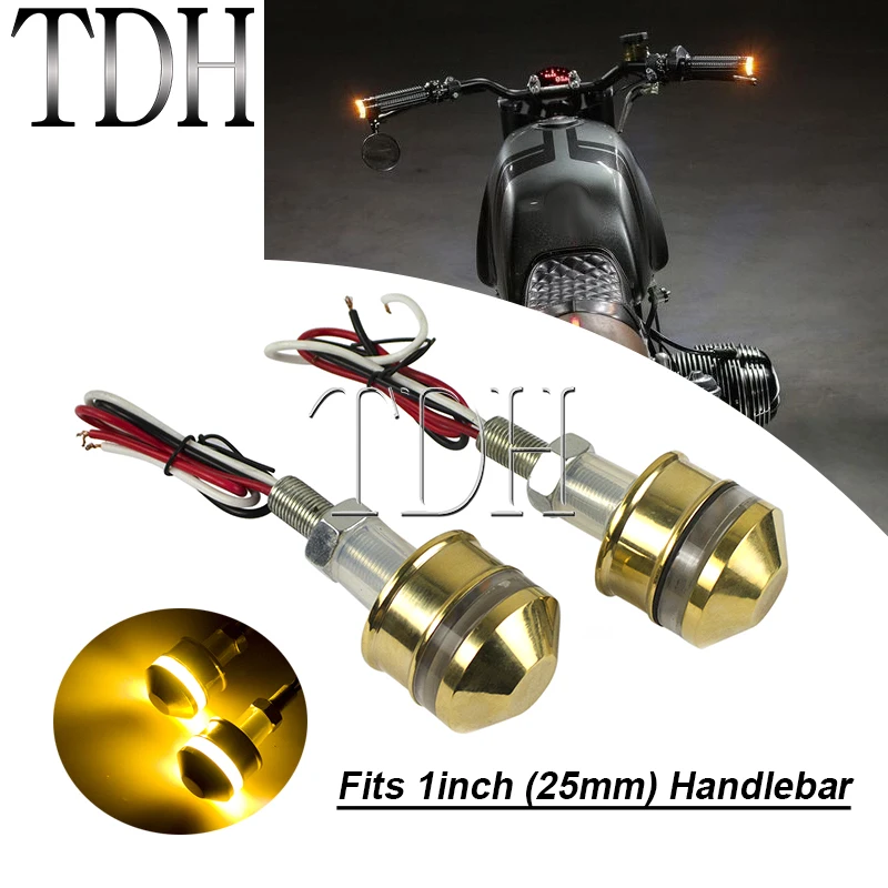 

Brass Motorcycle Turn Signal LED Light Indicator Blinker 1" 25mm Handle Bar End Handlebar Led Signals Lights Flashing Universal