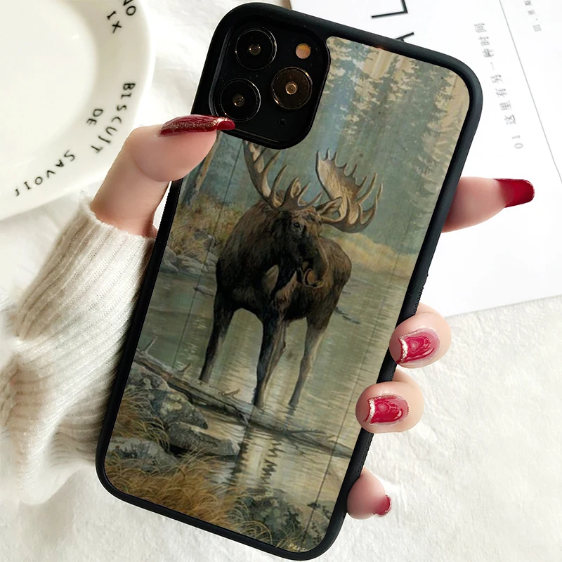 5 5S SE 2020 Phone Cover Case for iPhone 6 6S 7 8 PLUS X XS XR 11 12 13 MINI 14 PRO MAX Rubber  Alce Animals Diy Colorful Moose