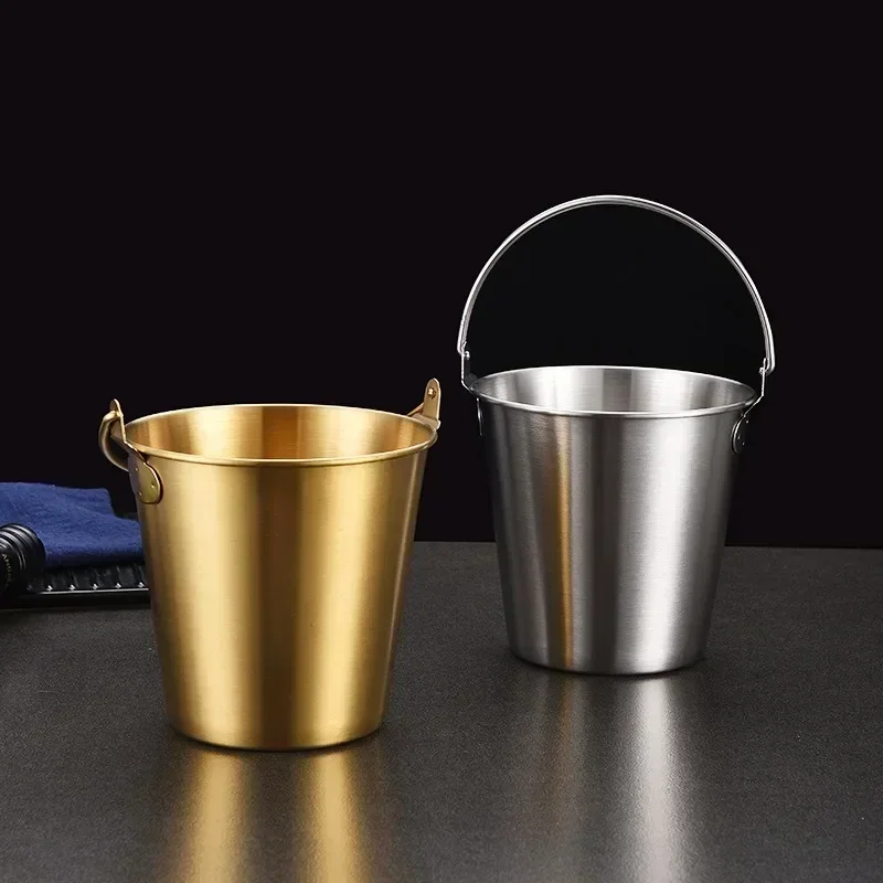 Stainless Steel Ice Bucket with Gold Finish, Beer Champagne Cooling Barrel for Party, Snack Fried Chicken Serving Bucket