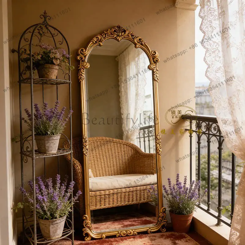 

yj9 French retro floor-to-ceiling full-length mirror, living room cloakroom engraved full-length mirror