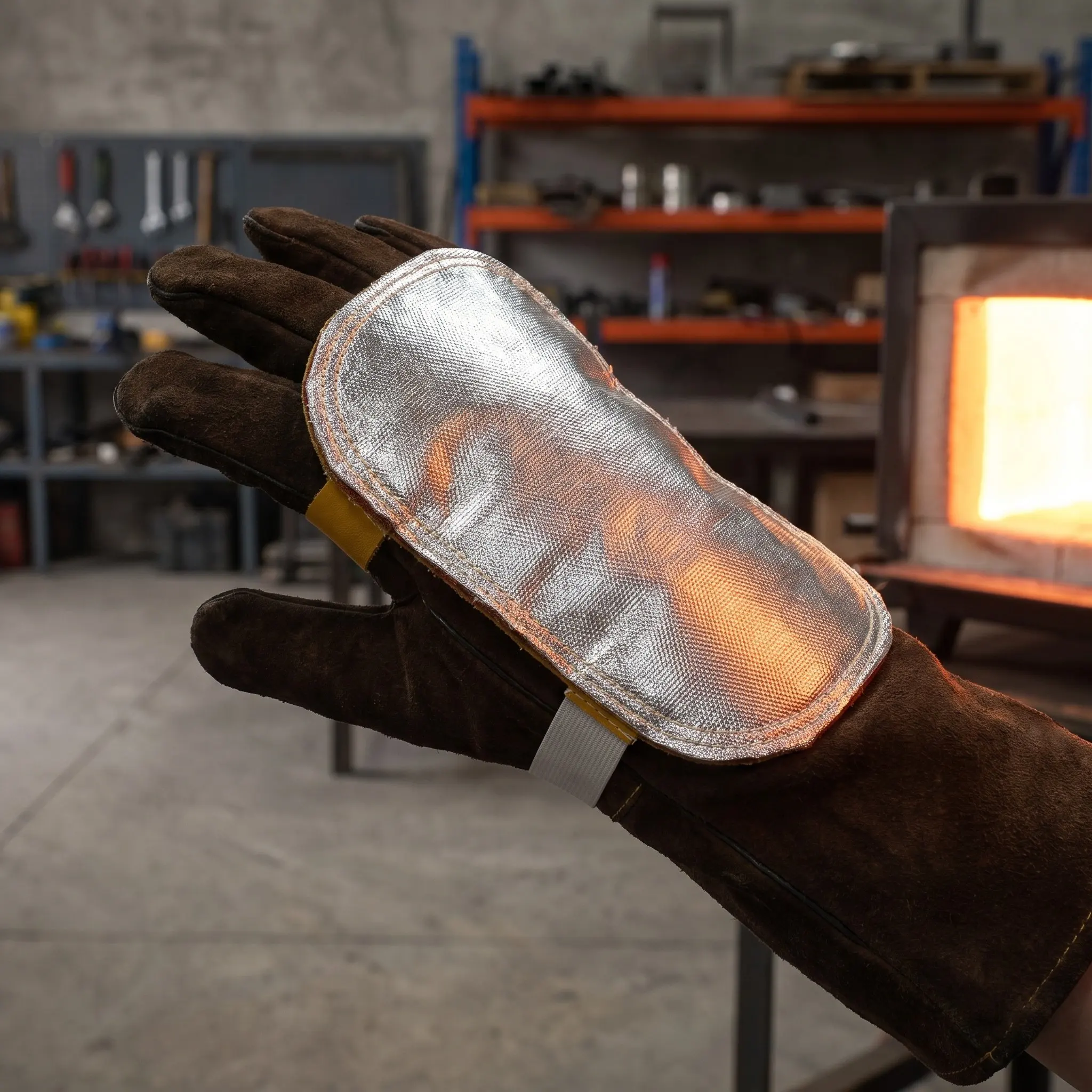 1Pair Cowhide Aluminized Welding Hand Protector Fireproof High Temperature Resistant Hand Pad for Metal Cutting Smelting Boiler