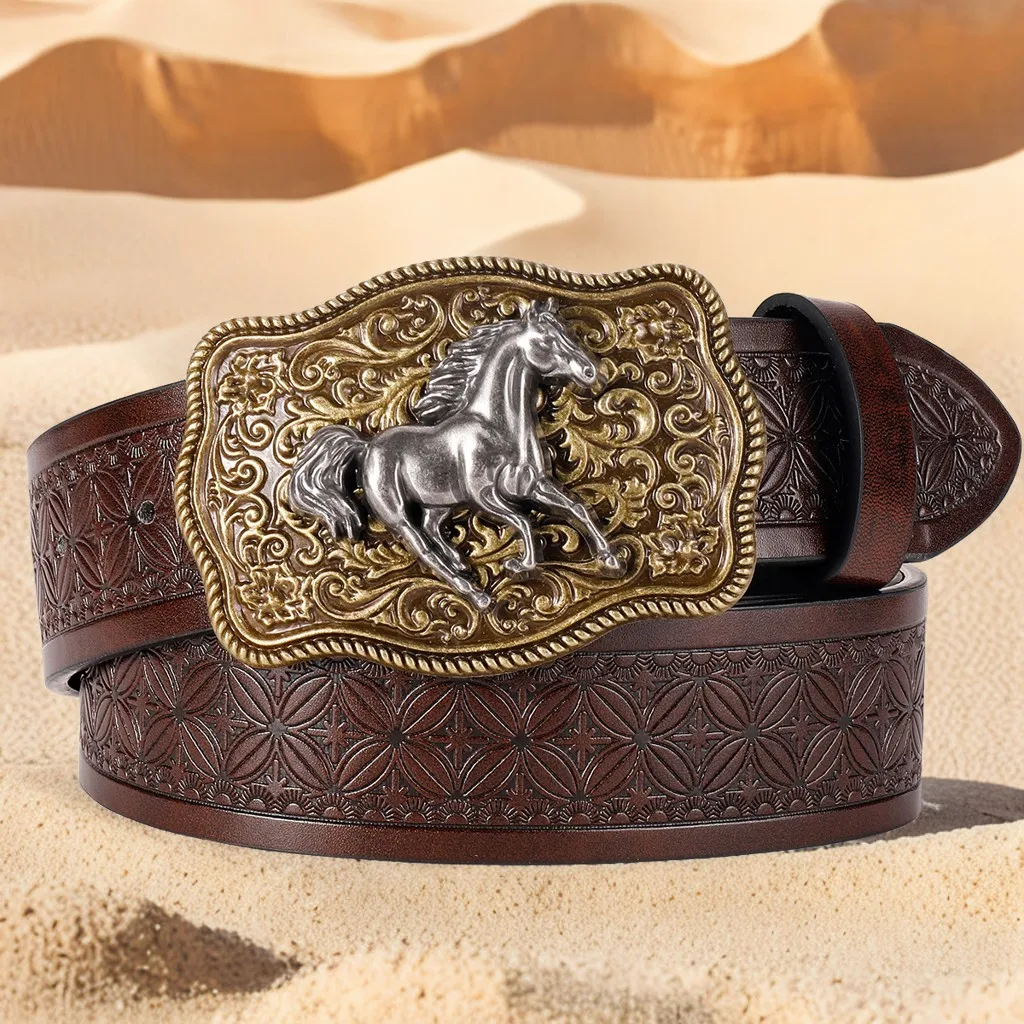 2025 New Heavy Industry Animal Western Cowboy Style, High Quality Leather, Niche Design, Essential Gift Belt for Men