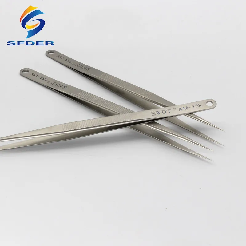 18CM AAA-18K Anti-Static Stainless Steel Tweezers Precision Electronic Pointed Straight Tweezer For Phone Repair Tools