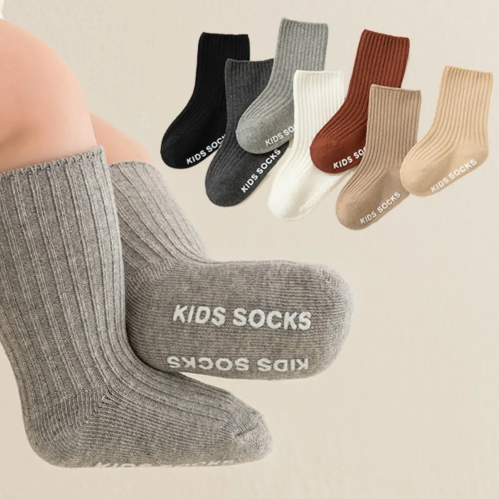Newborn baby socks double-needle glue anti-slip sock baby middle tube loose non-tight foot learning floor socks bebes sokken