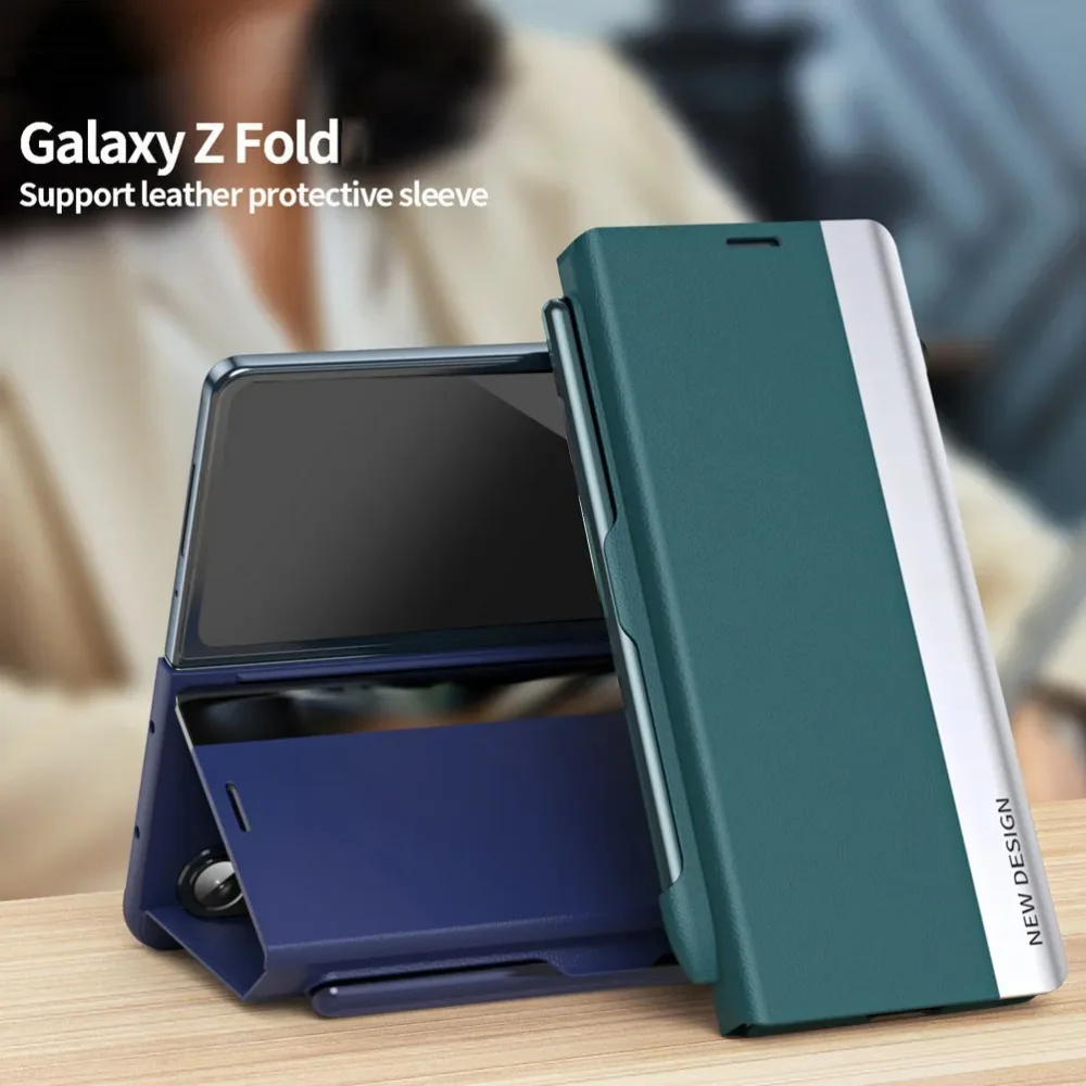 

For Samsung Galaxy Z Fold 7 6 5 4 3 Protection Cover Luxury Leather Bracket Magnet Adsorbs Full Cover The Holster Phone Case