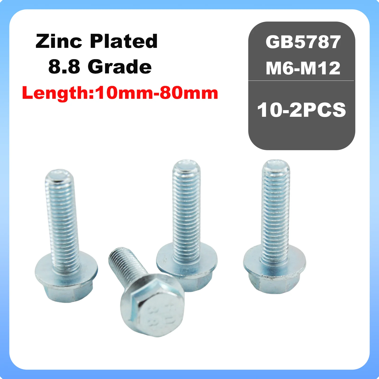 

8.8 Grade M6 M8 M10 M12 Zinc Plated Carbon Steel GB5787 Hexagon Head Without Serrated Flange Cap Screw Hex Washer Head Bolt