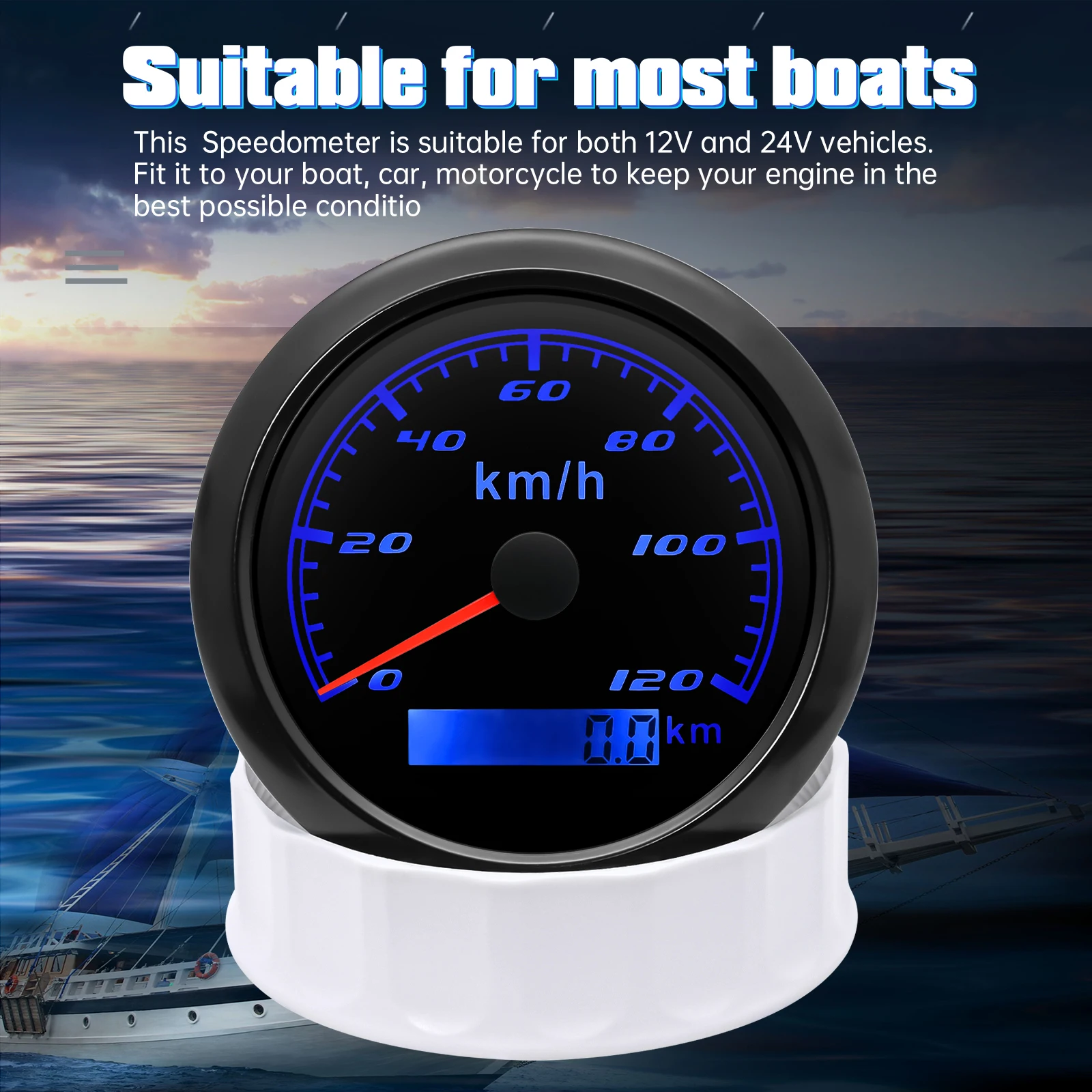 30/60/120/200km/h Speedometer Odometer Gauge with 7 Colors Backlight 85mm Speed Meter Pulse Signal for Car Boat Marine 12V 24V